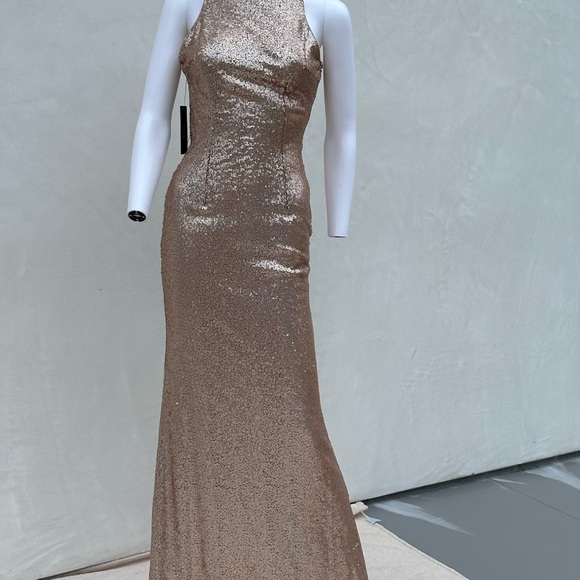 Lulus Mat Rose Gold Sequin Halter Maxi Dress size Small scoop back - Picture 3 of 8